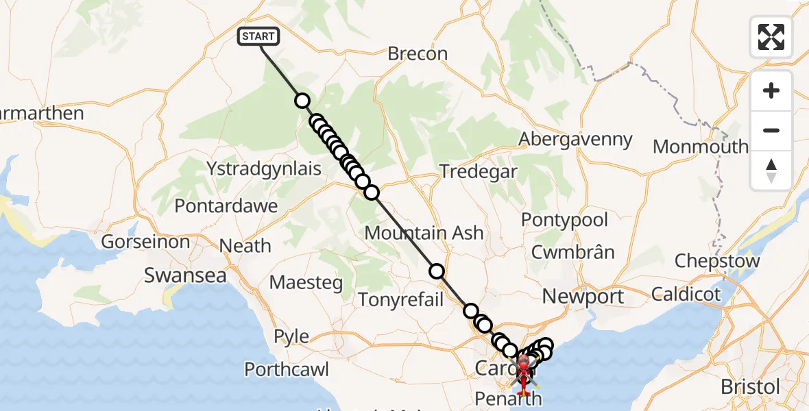 Routekaart van de vlucht: Air Ambulance Helicopter to Cardiff Heliport