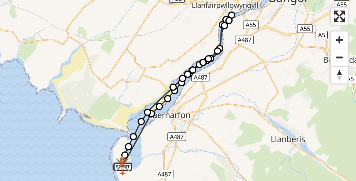 Flight route Coastguard Helicopter Caernarfon Airport - Caernarfon Airport, 04 April 2026, 14:42