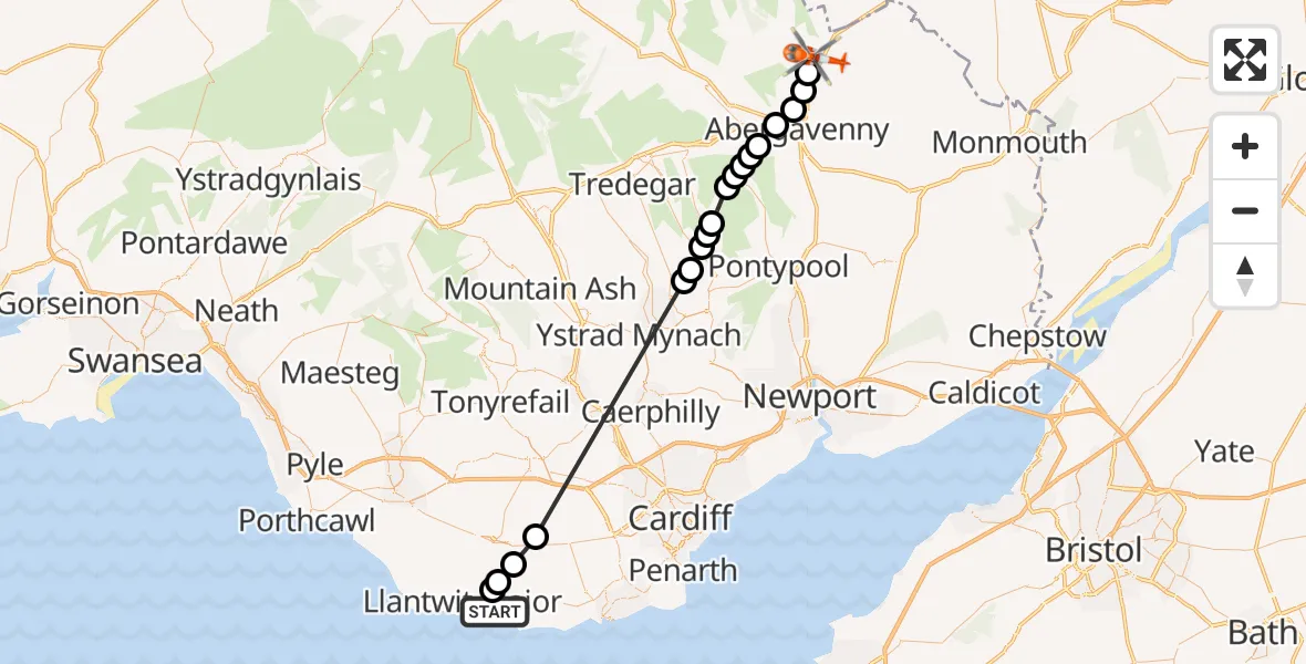 Routekaart van de vlucht: Coastguard Helicopter to Llanvihangel Crucorney