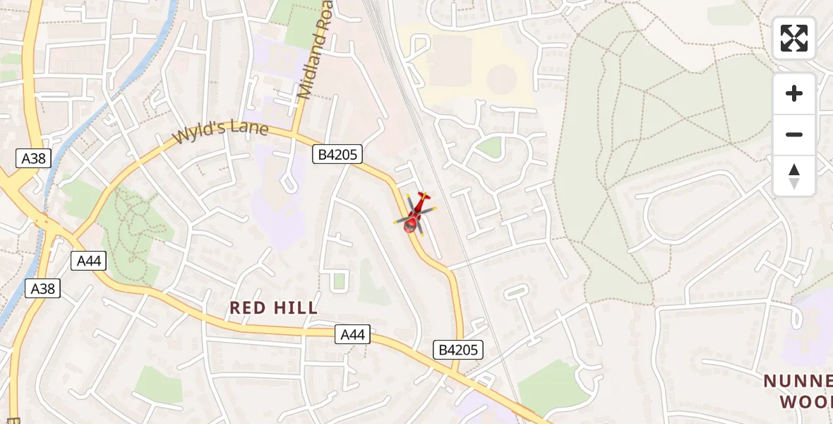 Flight route Air Ambulance Helicopter Worcester - Worcester, 04 April 2026, 14:45