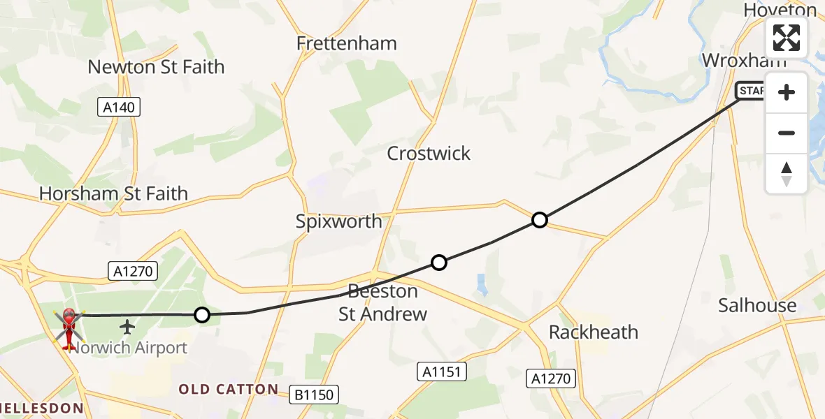 Routekaart van de vlucht: Air Ambulance Helicopter to Norwich Airport