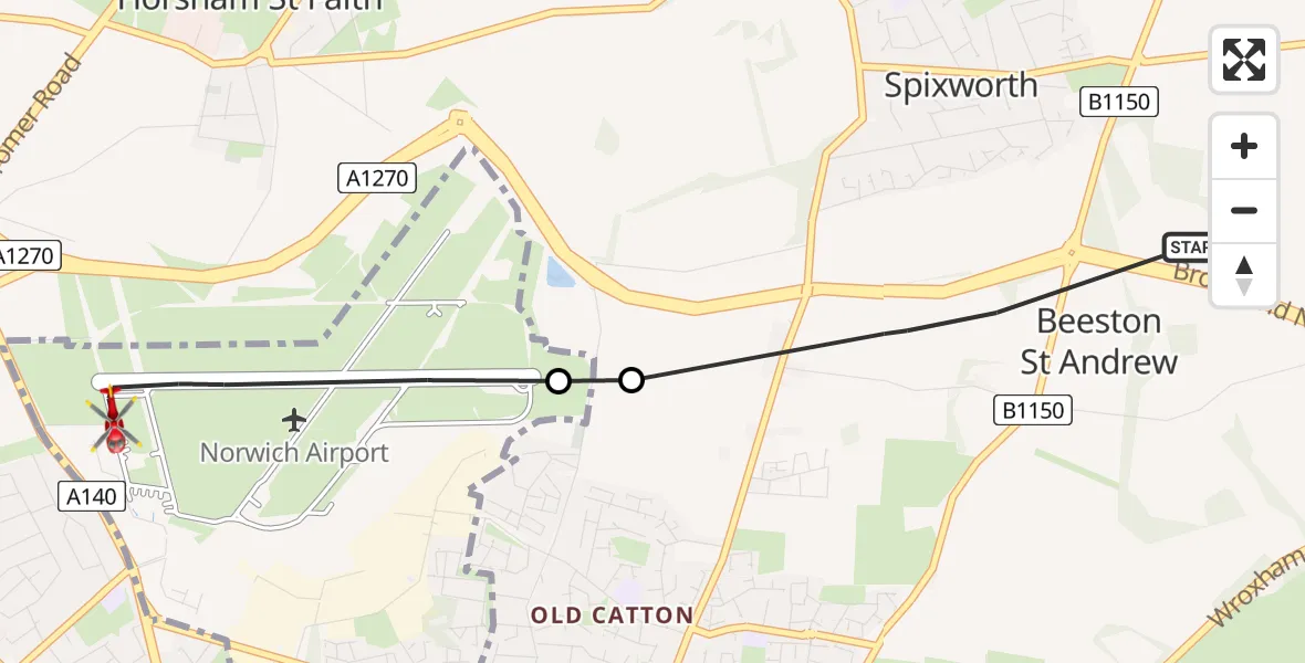 Routekaart van de vlucht: Air Ambulance Helicopter to Norwich Airport