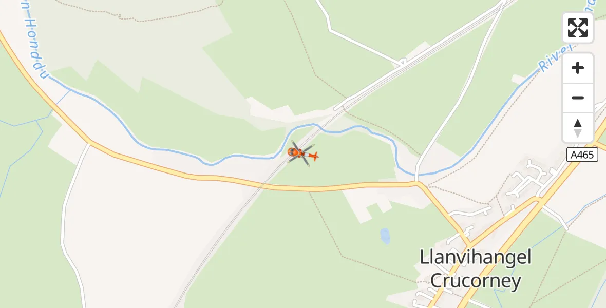 Flight path map showing Coastguard Helicopter route from Llanvihangel Crucorney to Llanvihangel Crucorney