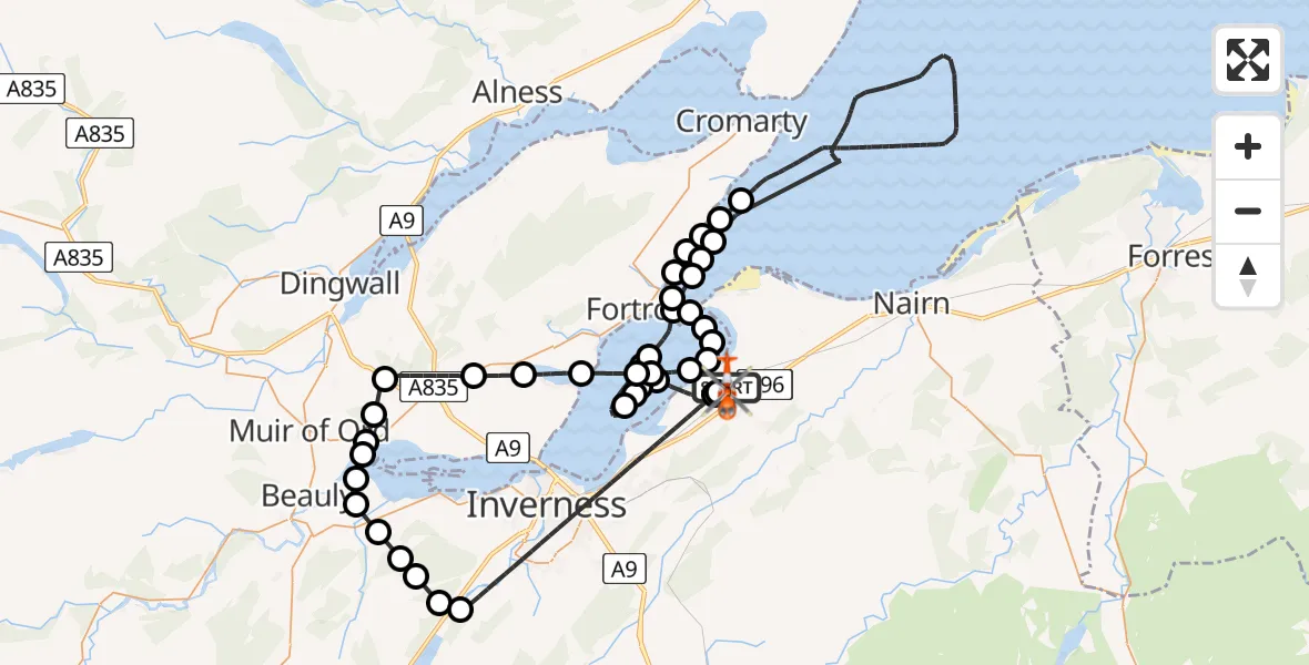 Flight route Coastguard Helicopter Inverness Airport - Inverness Airport, 04 April 2026, 15:02