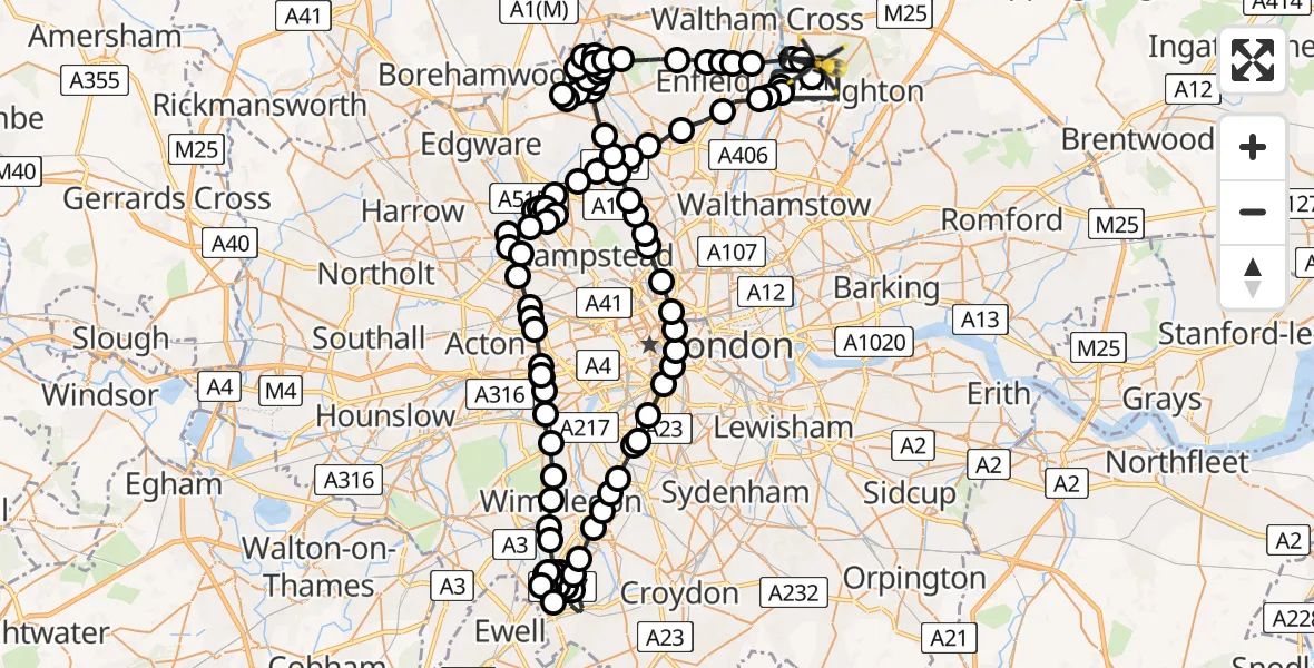 Flight route Police Helicopter Sewardstonebury - Sewardstonebury, 04 April 2026, 15:07