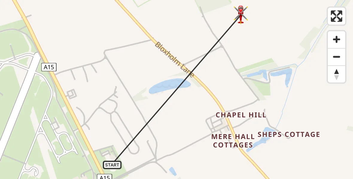 Flight route Air Ambulance Helicopter RAF Waddington - North Kesteven, 04 April 2026, 15:18