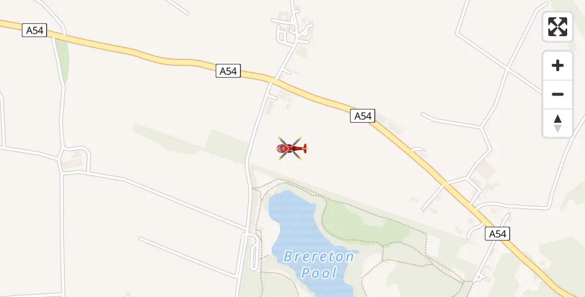 Flight path map showing Air Ambulance Helicopter route from Brereton to Brereton