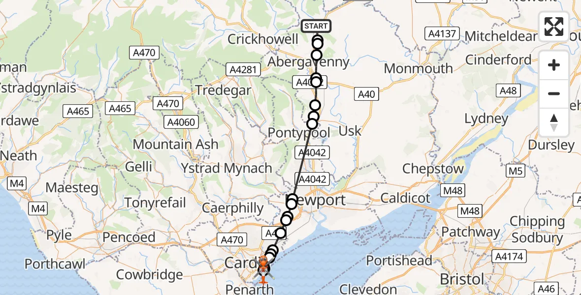 Routekaart van de vlucht: Coastguard Helicopter to Cardiff Heliport