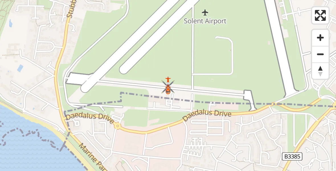 Flight path map showing Coastguard Helicopter route from Solent Airport to Solent Airport