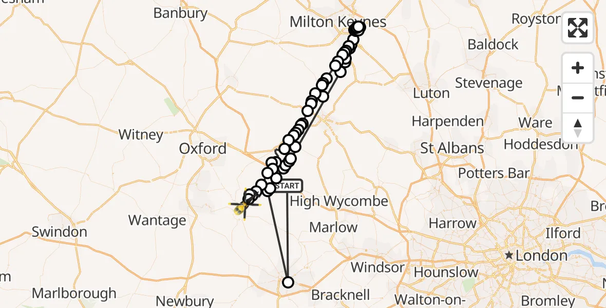 Routekaart van de vlucht: Police Helicopter to Benson, The Sands