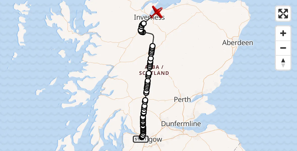 Flight route Air Ambulance Aircraft Glasgow Airport - Inverness Airport, 04 April 2026, 15:46