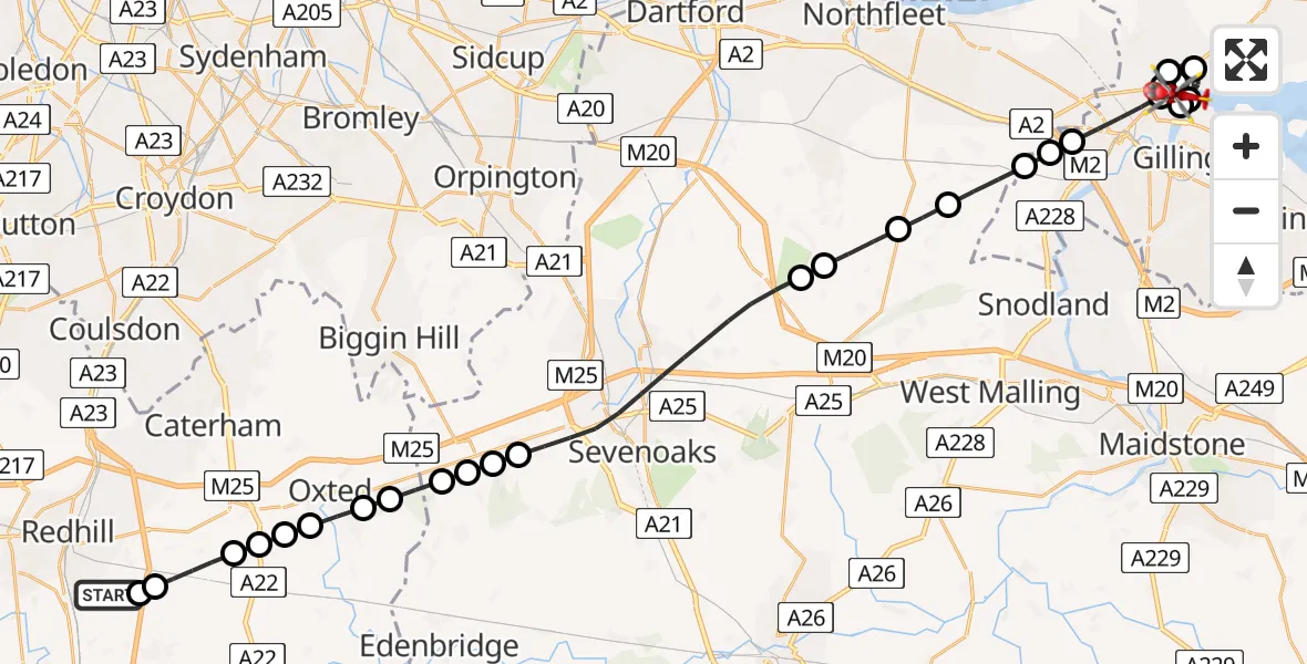 Flight route Air Ambulance Helicopter Redhill Aerodrome - Chattenden, 04 April 2026, 15:51