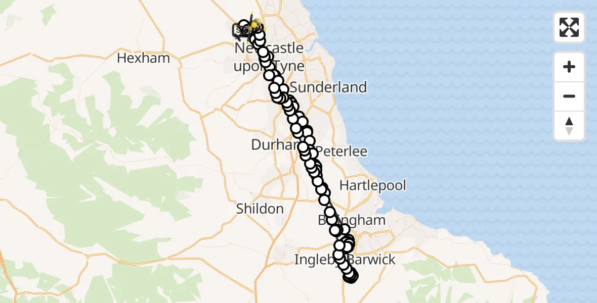 Flight route Police Helicopter Newcastle International Airport - Newcastle International Airport, 04 April 2026, 16:03