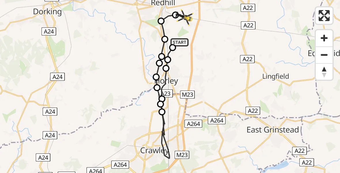 Flight route Police Helicopter Redhill Aerodrome - South Nutfield, 04 April 2026, 16:07