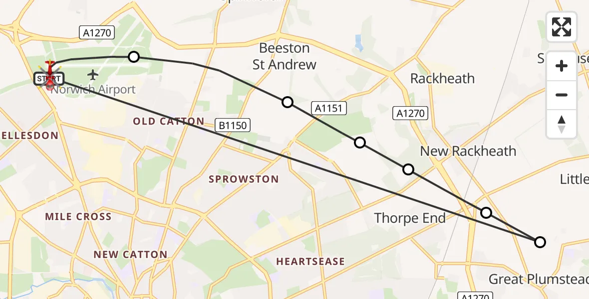 Flight route Air Ambulance Helicopter Norwich Airport - Norwich Airport, 04 April 2026, 16:23