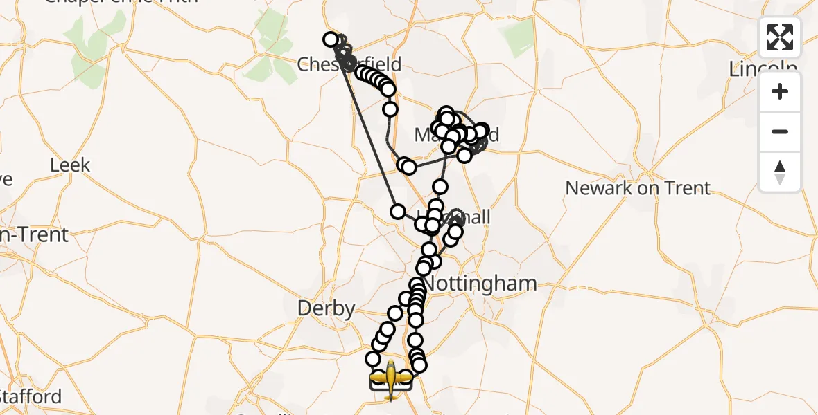 Flight route Police Aircraft East Midlands Airport - East Midlands Airport, 04 April 2026, 16:29