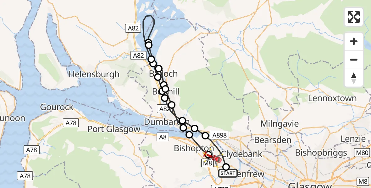 Routekaart van de vlucht: Air Ambulance Helicopter to Erskine, Old Greenock Road