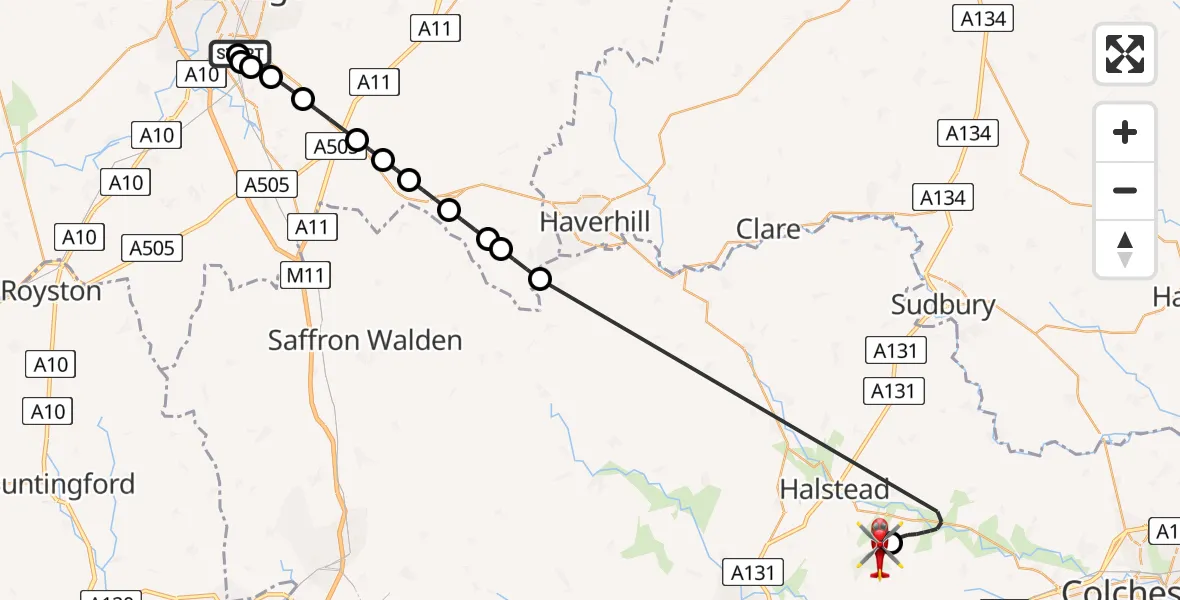 Routekaart van de vlucht: Air Ambulance Helicopter to Earls Colne Airfield