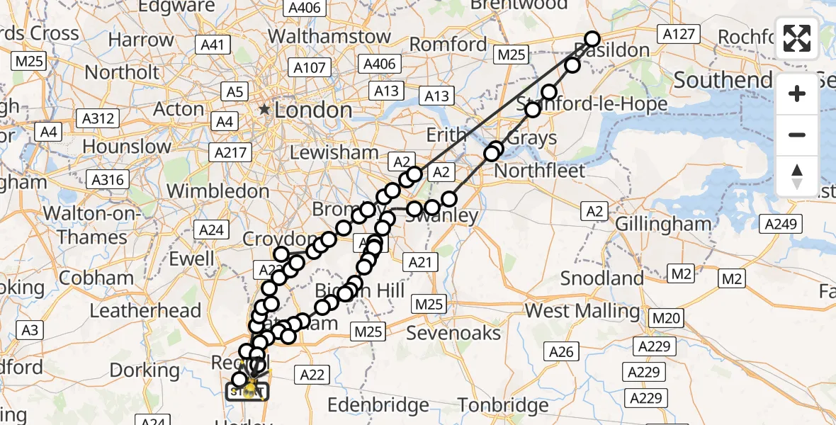 Flight route Police Helicopter Salfords - South Nutfield, 04 April 2026, 16:43