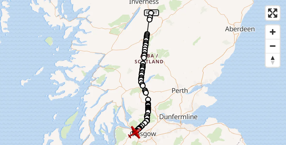 Routekaart van de vlucht: Air Ambulance Aircraft to Glasgow Airport