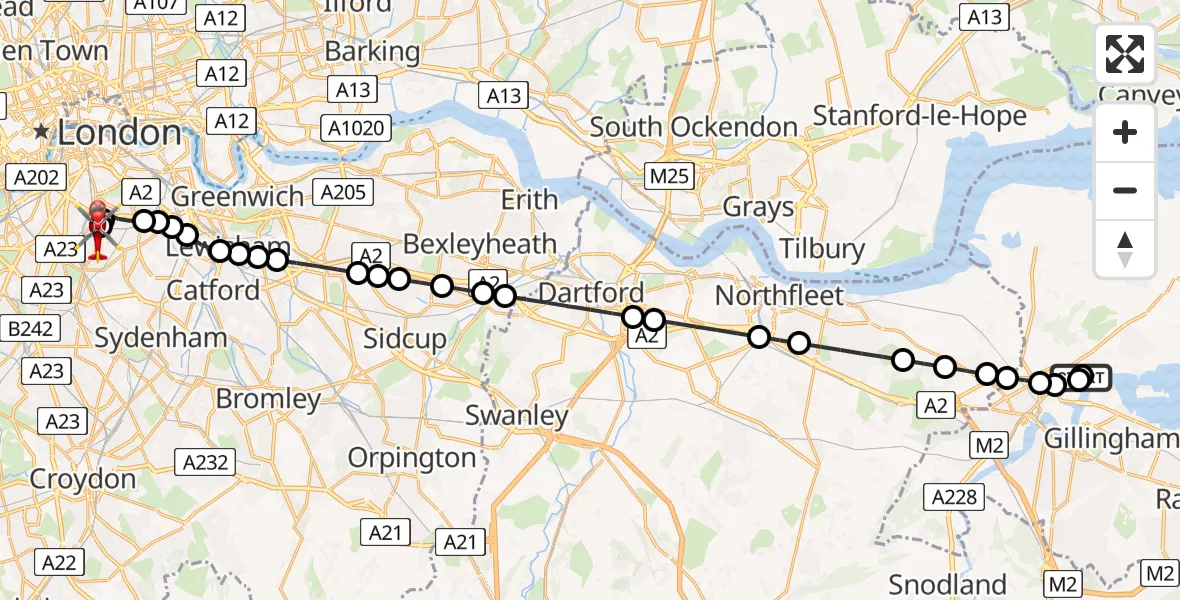 Routekaart van de vlucht: Air Ambulance Helicopter to Kings College London Hospital