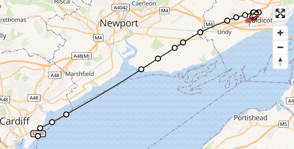 Routekaart van de vlucht: Air Ambulance Helicopter to Rogiet, Dewstow Road