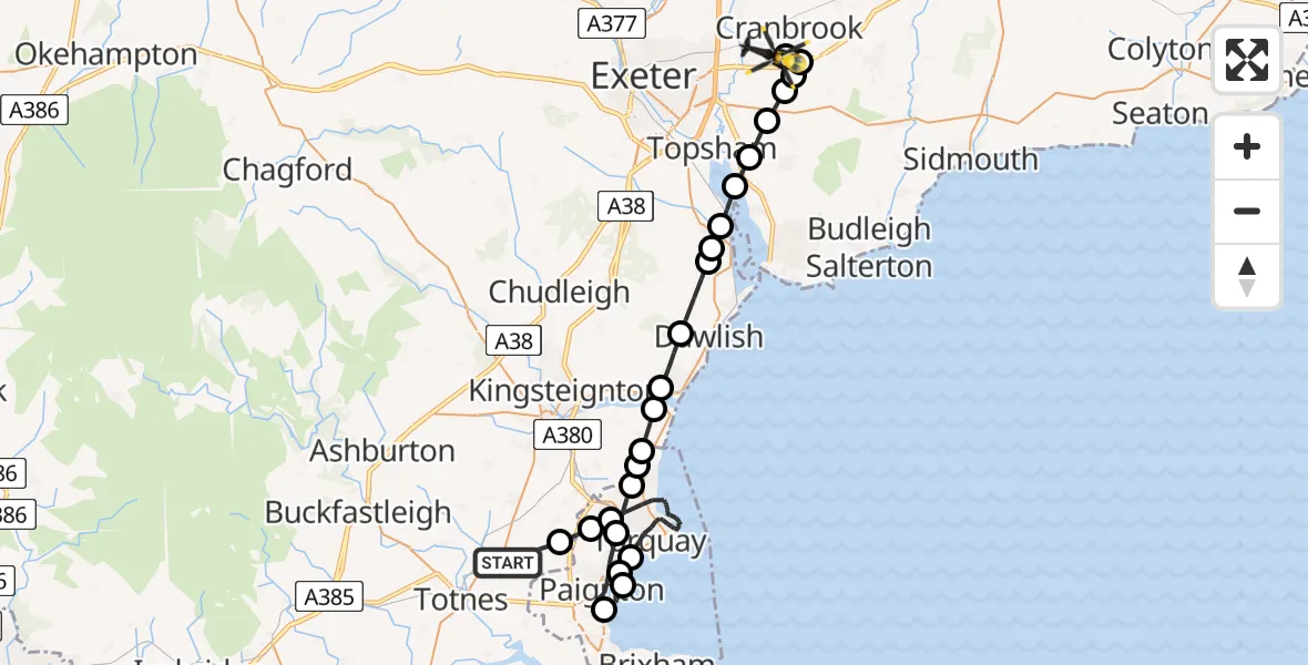 Routekaart van de vlucht: Police Helicopter to Exeter International Airport