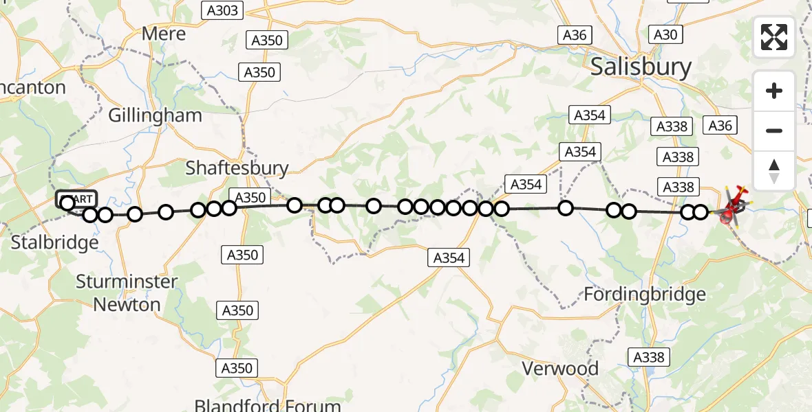 Flight route Air Ambulance Helicopter Henstridge Airfield - Lover, 04 April 2026, 17:44