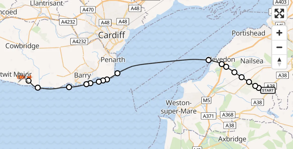 Routekaart van de vlucht: Coastguard Helicopter to MOD St Athan