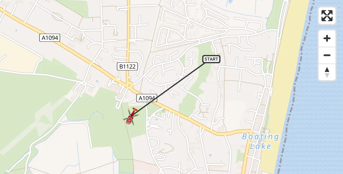 Flight route Air Ambulance Helicopter Aldeburgh - Aldeburgh, 04 April 2026, 18:11