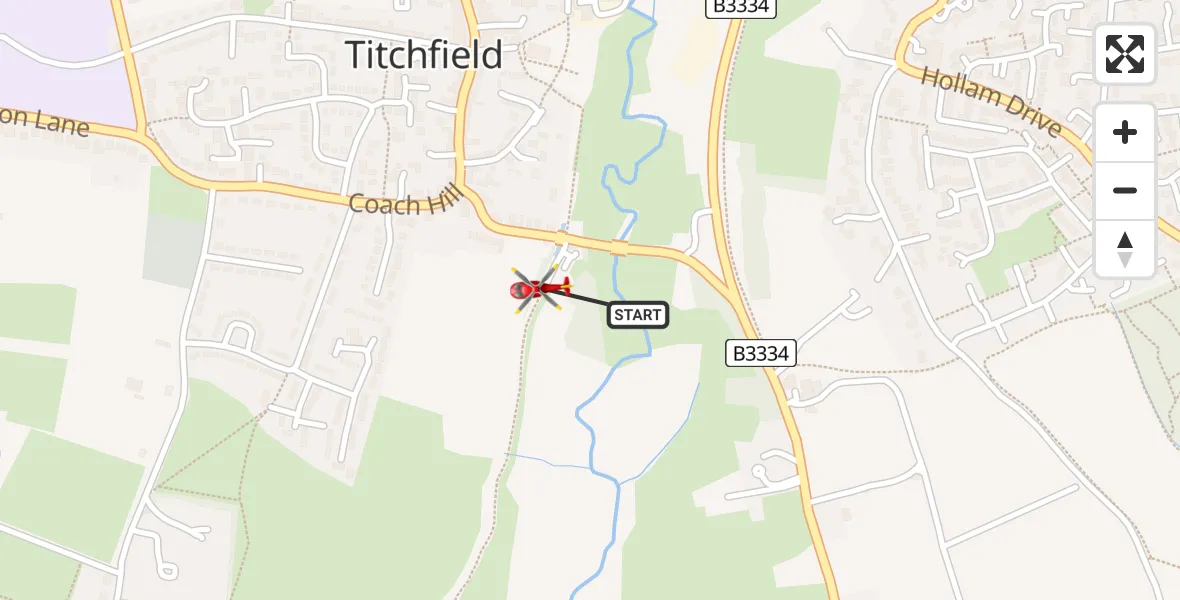 Flight route Air Ambulance Helicopter Fareham - Fareham, 04 April 2026, 18:12