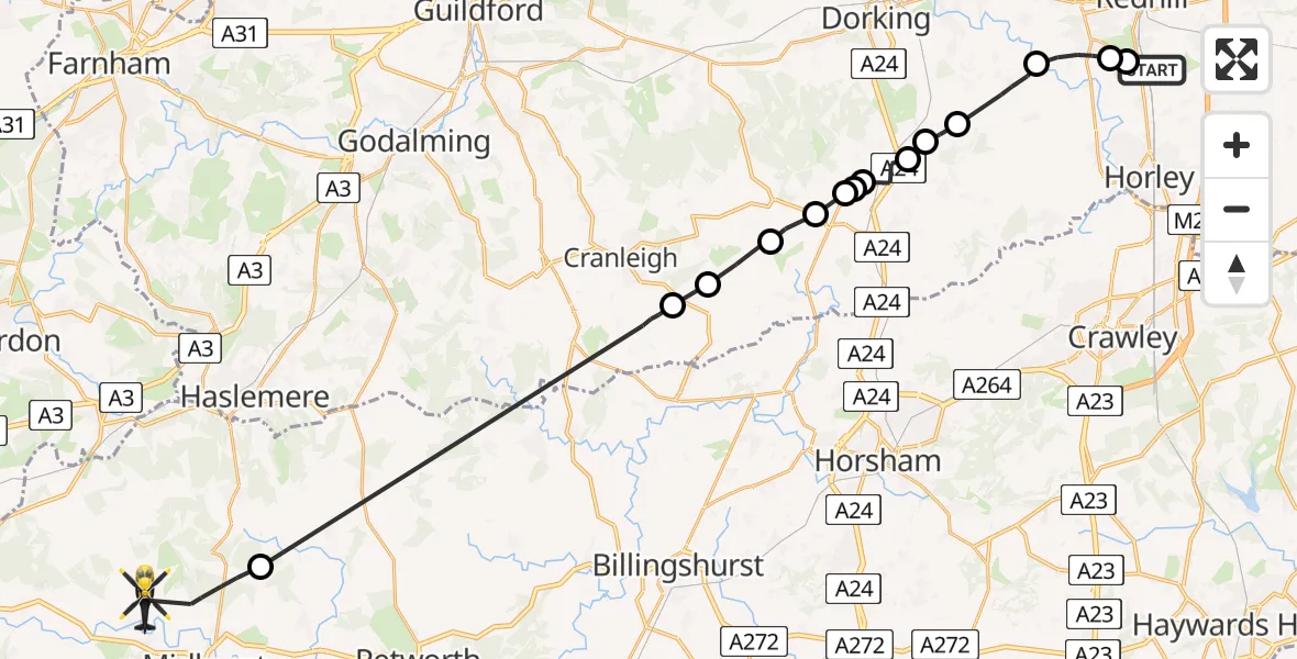 Flight route Police Helicopter Salfords - Stedham, 04 April 2026, 18:14