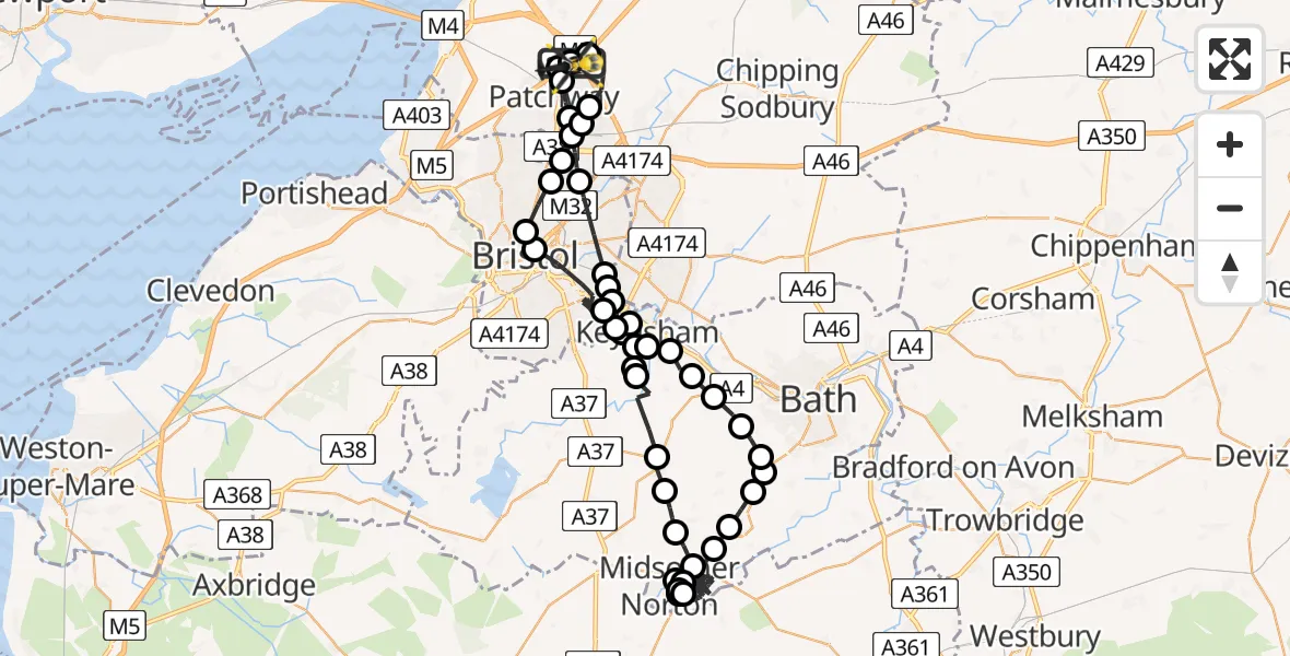 Flight route Police Helicopter Almondsbury Helicopter Base - Almondsbury Helicopter Base, 04 April 2026, 18:25