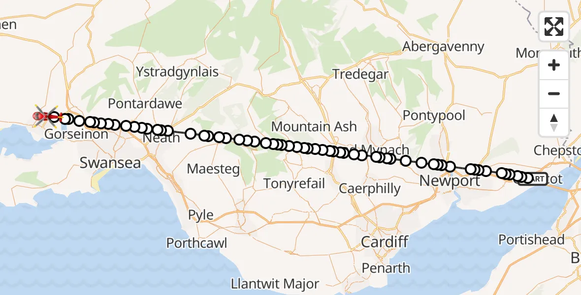 Routekaart van de vlucht: Air Ambulance Helicopter to Dafen, Heol Aur