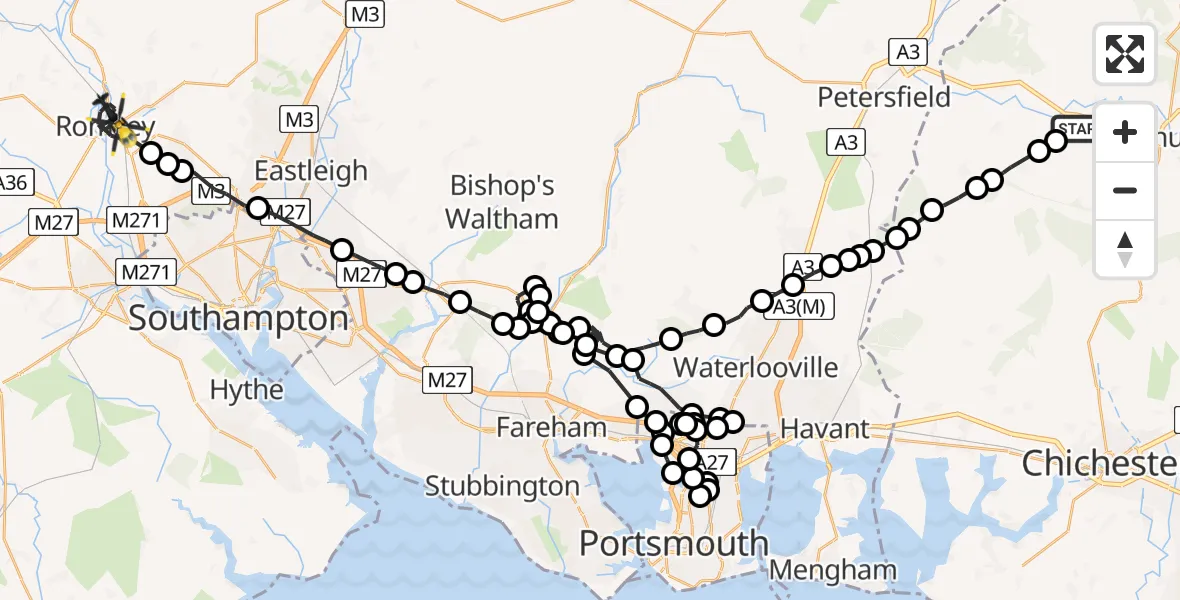 Routekaart van de vlucht: Police Helicopter to Romsey, Mitchells Close