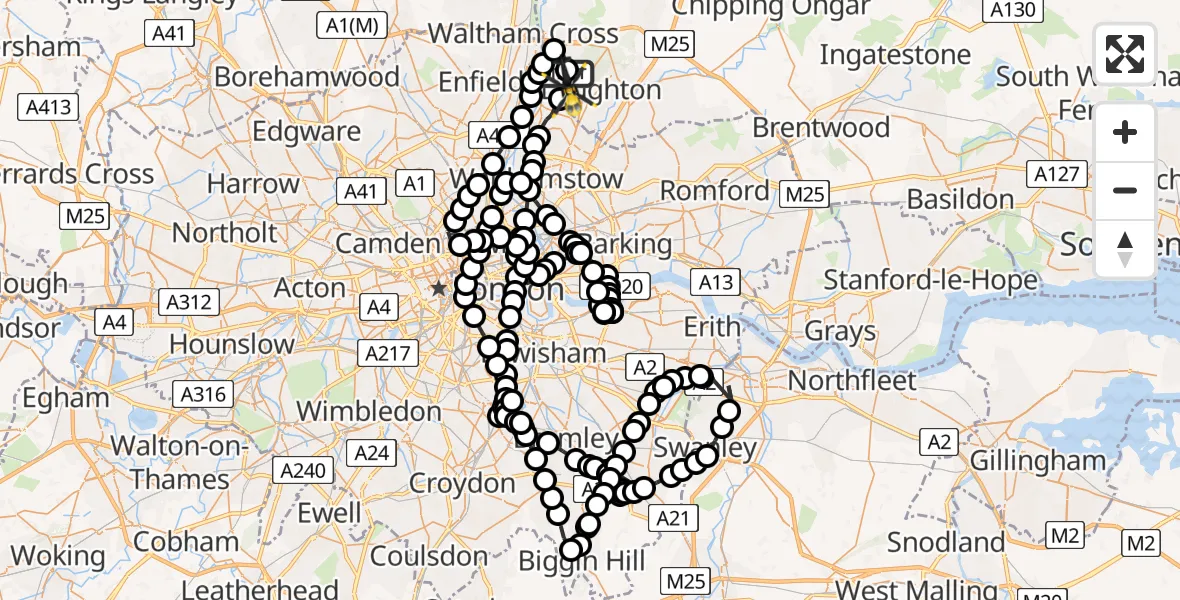 Flight route Police Helicopter Sewardstonebury - Sewardstonebury, 04 April 2026, 18:38