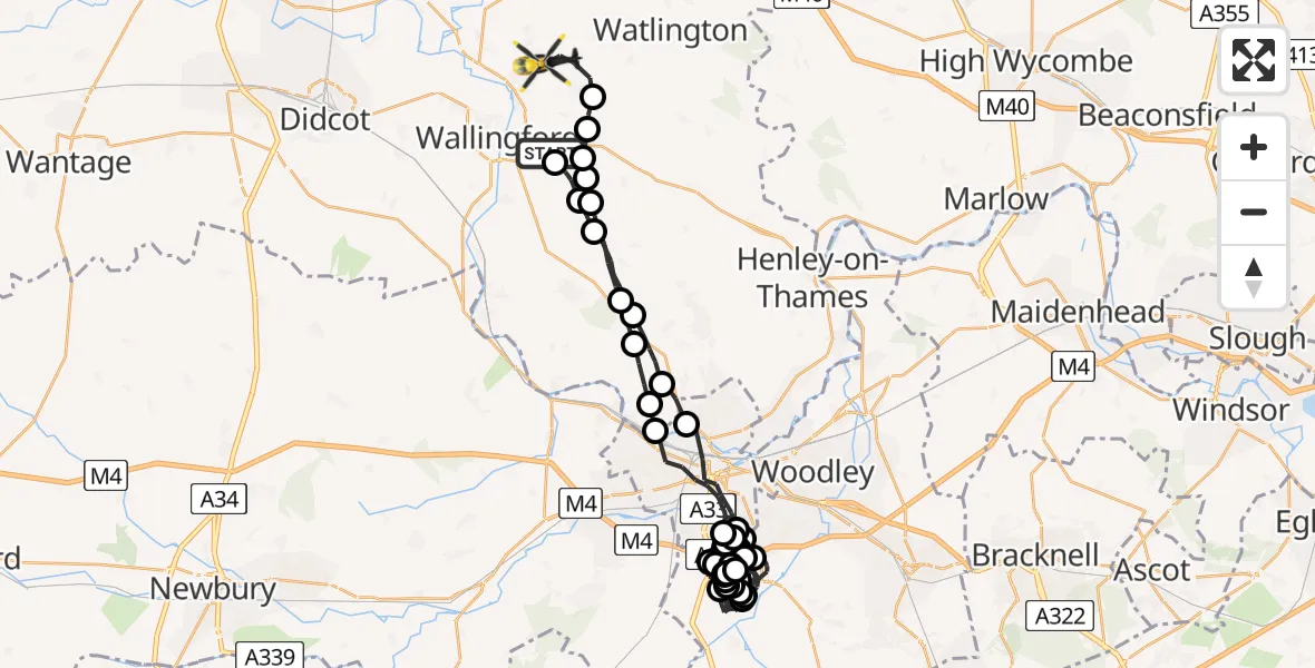 Flight route Police Helicopter Crowmarsh Gifford - Benson, 04 April 2026, 18:38