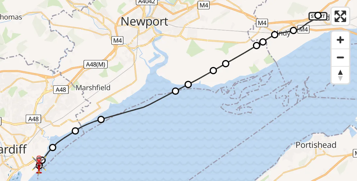 Routekaart van de vlucht: Air Ambulance Helicopter to Cardiff Heliport