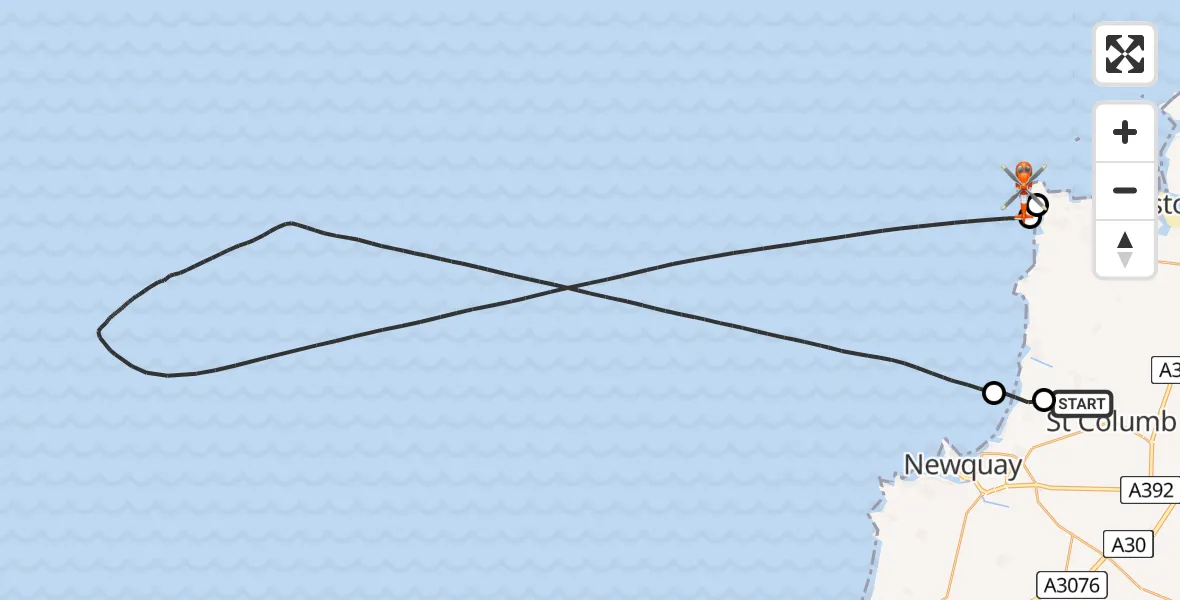 Flight route Coastguard Helicopter Cornwall Airport Newquay - Constantine Bay, 04 April 2026, 18:54