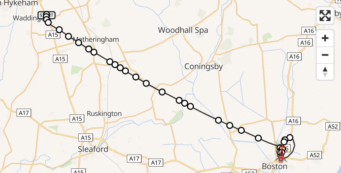 Routekaart van de vlucht: Air Ambulance Helicopter to Boston, Castle Road