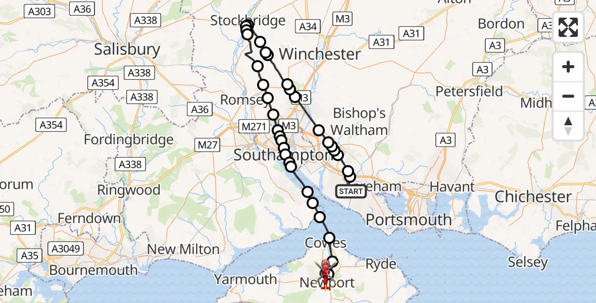Flight route Air Ambulance Helicopter Fareham - St Marys Hospital Isle Of Wight, 04 April 2026, 18:58
