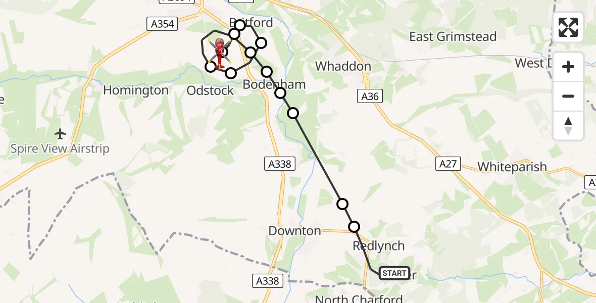 Routekaart van de vlucht: Air Ambulance Helicopter to Salisbury District Hospital