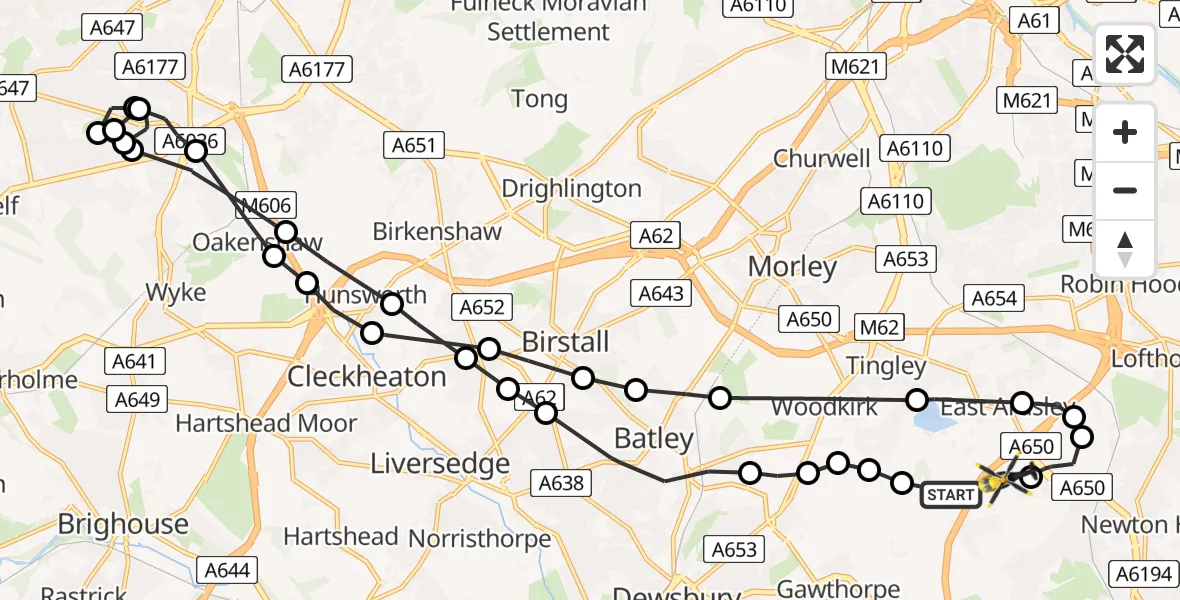 Flight route Police Helicopter East Ardsley - East Ardsley, 04 April 2026, 19:18