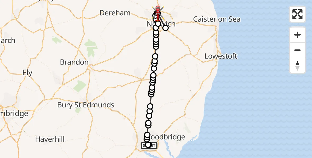 Routekaart van de vlucht: Air Ambulance Helicopter to Norwich Airport