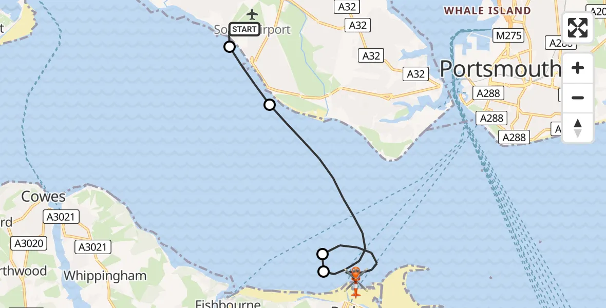 Flight route Coastguard Helicopter Solent Airport - English Channel, 04 April 2026, 19:29