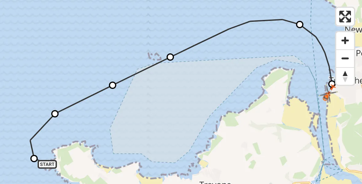 Routekaart van de vlucht: Coastguard Helicopter to Trebetherick, Daymer Lane