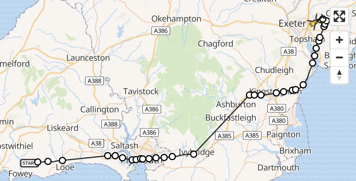 Routekaart van de vlucht: Police Helicopter to Exeter International Airport