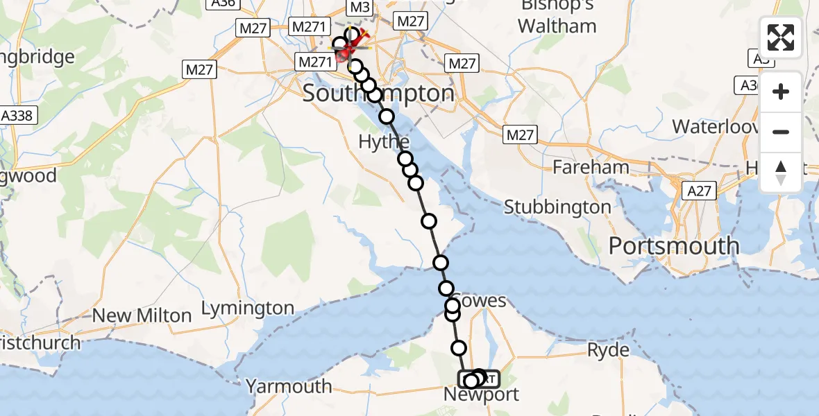 Flight route Air Ambulance Helicopter St Marys Hospital Isle Of Wight - University Hospital Southampton, 04 April 2026, 20:24