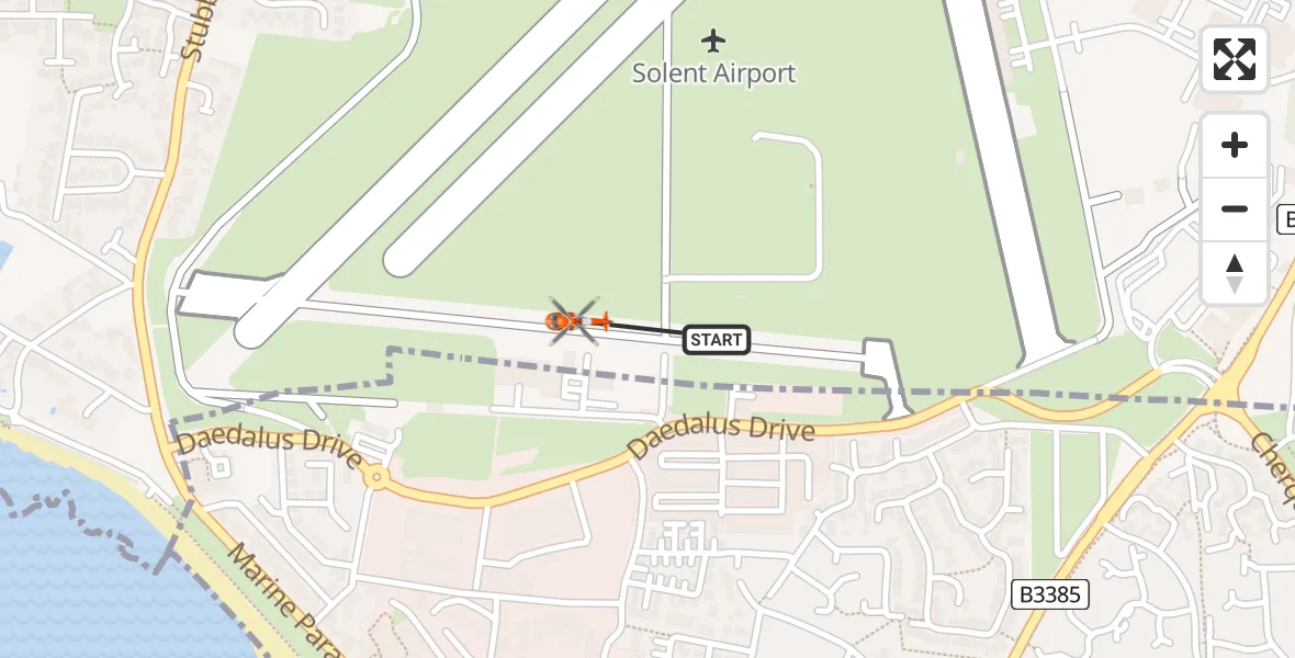 Flight path map showing Coastguard Helicopter route from Solent Airport to Solent Airport