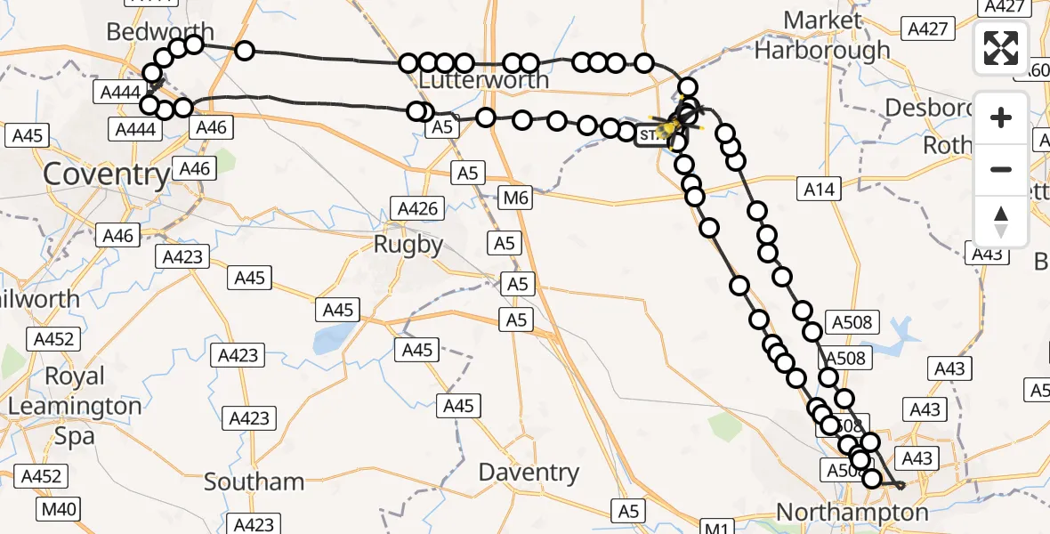Flight route Police Helicopter Husbands Bosworth - Sulby Airstrip, 04 April 2026, 20:56